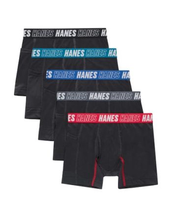 Hanes Moves Boys' Anti-Chafe Boxer Brief Underwear, Black, 5-Pack #BRACBD
