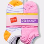 Hanes Girls' Super No Show Socks, Super Value Pack, 20-Pairs #HGSN20