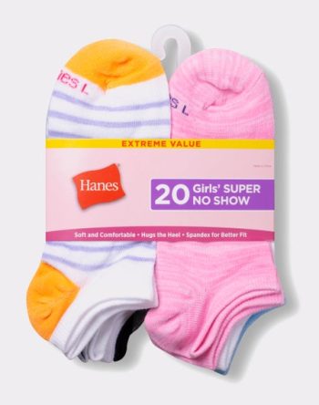 Hanes Girls' Super No Show Socks, Super Value Pack, 20-Pairs #HGSN20