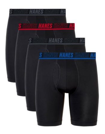 Hanes Moves Ultimate Men's Anti-Chafe Long Leg Boxer Brief Underwear, Total Support Pouch, X-Temp, 4-Pack, 8�� #UMSLC4