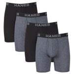 Hanes Ultimate Comfort Flex Fit Total Support Pouch Men's Long Leg Boxer Brief Underwear, Black/Grey, 4-Pack #UFSLB4