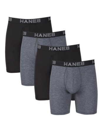 Hanes Ultimate Comfort Flex Fit Total Support Pouch Men's Long Leg Boxer Brief Underwear, Black/Grey, 4-Pack #UFSLB4