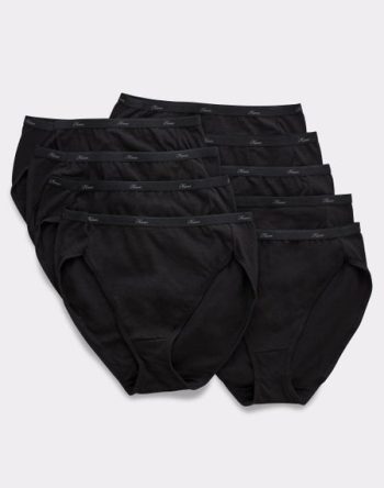 Hanes Women's Breathable Cotton Hi-Cut Underwear, Black, 10-Pack #PW43BK