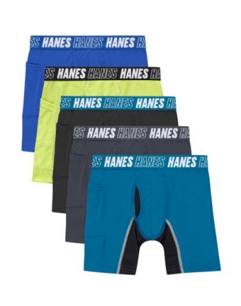 Hanes Moves Boys' Anti-Chafe Boxer Brief Underwear, Assorted, 5-Pack #BRACBC