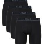 Hanes Moves Ultimate Men's Anti-Chafe  Boxer Brief Underwear, Total Support Pouch, X-Temp, Black, 4-Pack, 6 #UMSBE4