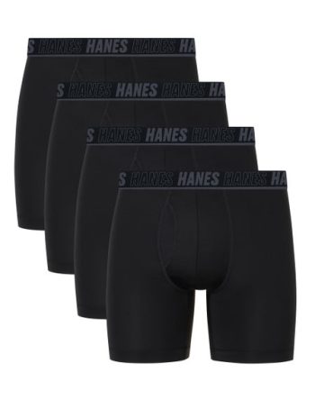 Hanes Moves Ultimate Men's Anti-Chafe  Boxer Brief Underwear, Total Support Pouch, X-Temp, Black, 4-Pack, 6 #UMSBE4