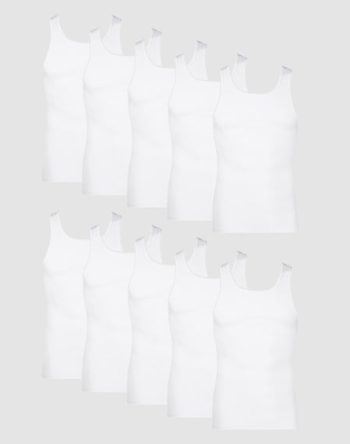 Hanes Men's Cotton Tank Top Undershirt, Moisture-Wicking, White, 10-Pack #372Z10