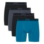 Hanes Moves Ultimate Men's Anti-Chafe Boxer Brief Underwear, X-Temp, Black/Grey/Ocean Blue, 4-Pack, 6 #UM2BA4