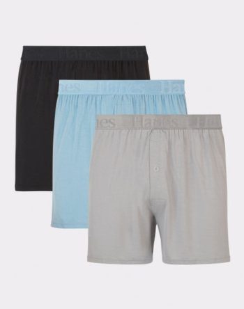 Hanes Originals Ultimate Men's SuperSoft Knit Boxer Underwear, Aqua/Grey/Black, 3-Pack #UO2KB3