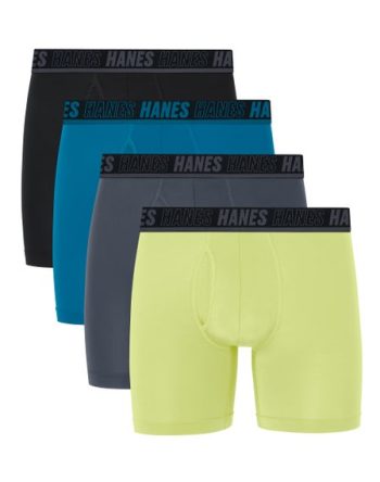 Hanes Moves Ultimate Men's Anti-Chafe Boxer Brief Underwear, Total Support Pouch, X-Temp, Assorted, 4-Pack, 6 #UMSBF4