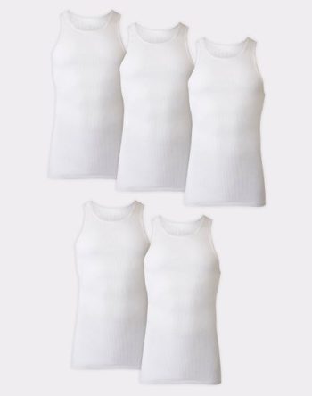 Hanes Ultimate Big Men's White Tank Top Undershirt Pack, Cotton, 5-Pack, (Big & Tall Sizes) #7990B5