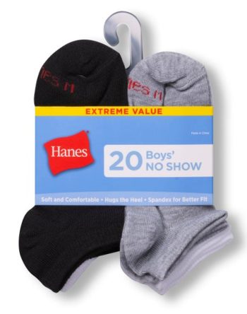 Hanes Boys' No Show Socks, Super Value Pack, 20-Pairs #HBNS20