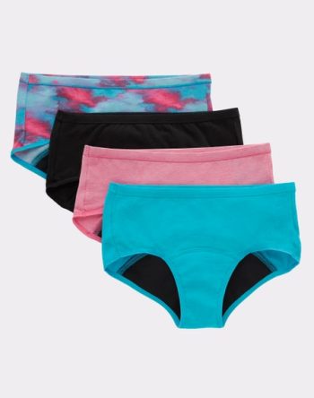 Hanes Comfort, Period. Girls' Boyshort Period Underwear, Moderate Leaks, 4-Pack #GAPBS4