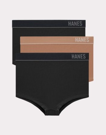Hanes Originals Women's Underwear Seamless Rib Boyfit Panties, 3-Pack #MHBP14