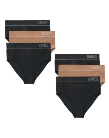 Hanes Originals Women's Seamless Rib Hi-Leg Bikini Underwear, Neutrals, 6-Pack #MH13P6