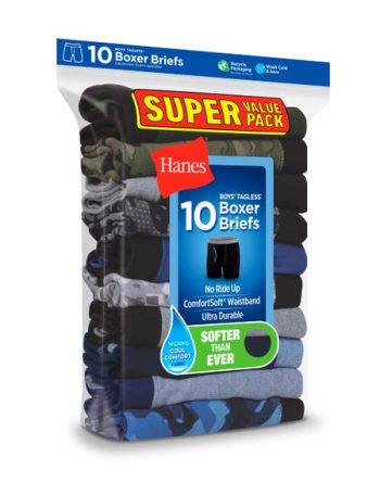 Hanes ComfortSoft Boys' Boxer Brief Super Value Pack, Prints/Solids, 10-Pack #B75510