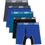 Hanes Moves Boys' Anti-Chafe Long Leg Boxer Brief Underwear, Black/Grey/Blue/Ocean, 5-Pack #BRACLC