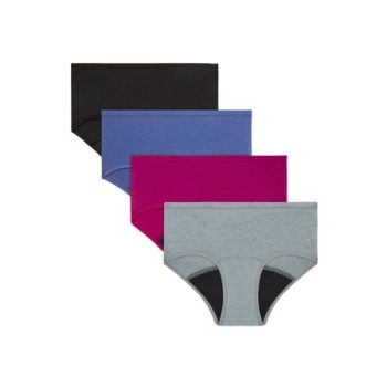 Hanes Comfort, Period. Girls' Boyshort Period Underwear, Moderate Leaks, Assorted Solids, 4-Pack #GCPBS4