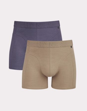 Hanes Explorer Premium Men's Trunks, Purple/Tan, 2-Pack #9EX2T2