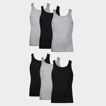 Hanes Men's Cotton Tank Top Undershirt, Black/Grey, 6-Pack #392BG6