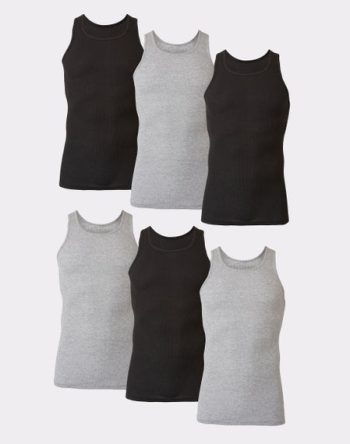 Hanes Ultimate ComfortSoft Men's Tank Undershirt, Black/Grey, 6-Pack #7993B6