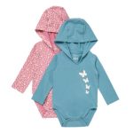 Hanes Pure Comfort Baby Long Sleeve Hooded Bodysuits, Organic Cotton, Boys & Girls, 2-Pack #BP2BH2