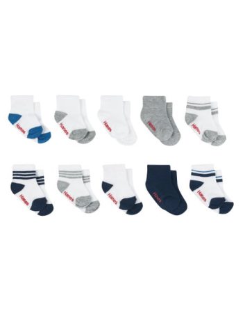 Hanes Infant/Toddler Boys' Ankle Socks, Gripper Foot Bottoms, 10-Pairs #27T10