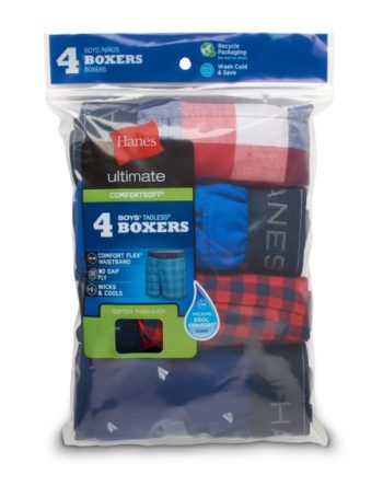 Hanes Ultimate ComfortSoft Boys' Woven Boxer Underwear, Assorted, 4-Pack #BU835P