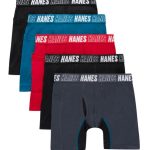 Hanes Moves Boys' Anti-Chafe Long Leg Boxer Brief Underwear, Black/Grey/Red/Ocean, 5-Pack #BRACLD