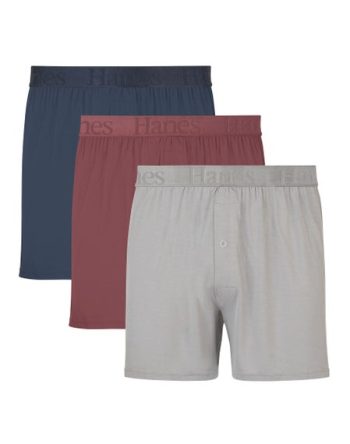 Hanes Originals Ultimate Men's SuperSoft Knit Boxer Underwear, Blue/Grey/Red, 3-Pack #UO2KC3