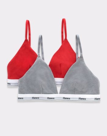 Hanes Originals Women's Triangle Bralette, Breathable Stretch Cotton, 2-Pack #MHO102