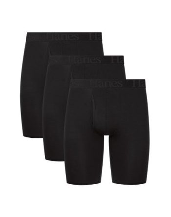 Hanes Originals Ultimate Men's SuperSoft Long Leg Boxer Brief Underwear, Black, 3-Pack #UO2LL3