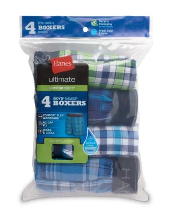 Hanes Ultimate ComfortSoft Boys' Woven Boxer Underwear, Assorted Plaid, 4-Pack #BU835Y