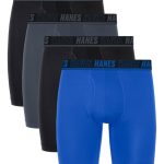 Hanes Moves Ultimate Men's Anti-Chafe Long Leg Boxer Brief Underwear, Total Support Pouch, X-Temp, Black/Grey/Blue, 4-Pack, 8�� #UMSLD4