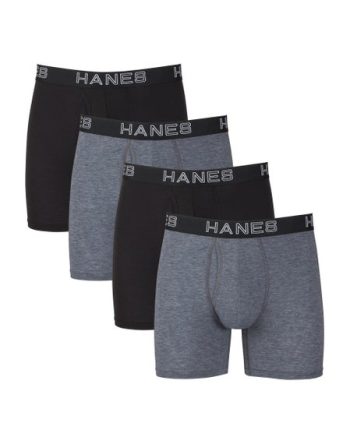 Hanes Ultimate Comfort Flex Fit Total Support Pouch Men's Boxer Brief Underwear, Black/Grey, 4-Pack #UFSBB4