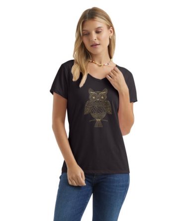 Hanes Women's V-Neck Graphic T-Shirt, Glitter Owl #GT9337??Y06919