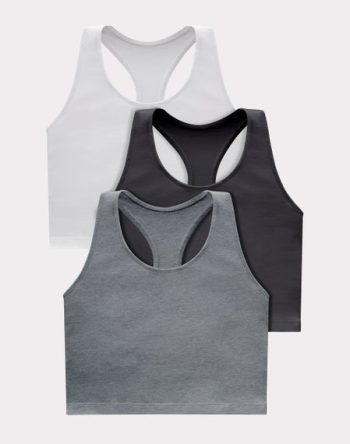 Hanes Originals Women's Racerback Crop Tank Top with Built-In Bra, 3-Pack #HFA004