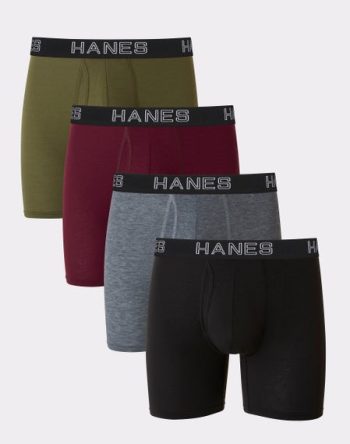 Hanes Ultimate Comfort Flex Fit Total Support Pouch Men's Boxer Brief Underwear, Red/Green/Black/Grey, 4-Pack #UFSBD4