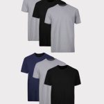 Hanes Men's T-Shirt Pack, Moisture-Wicking Stay-Tucked Undershirts, Black/Grey/Blue, 6-Pack #216BG6