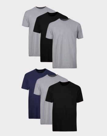 Hanes Men's T-Shirt Pack, Moisture-Wicking Stay-Tucked Undershirts, Black/Grey/Blue, 6-Pack #216BG6
