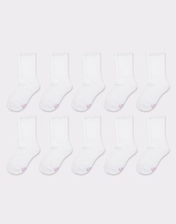 Hanes Girls' Uniform Crew Socks, White, 10-Pairs #HGWC10