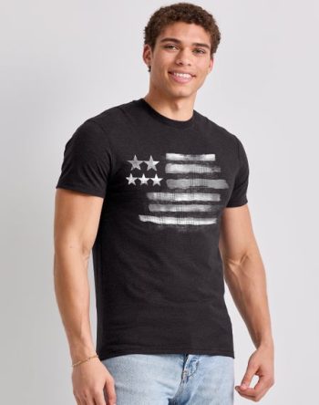 Hanes Men's Black & White Flag Graphic Tee #GT49????Y06375