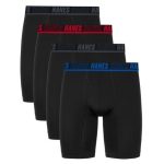 Hanes Moves Ultimate Men's Anti-Chafe Long Leg Boxer Brief Underwear, X-Temp, 4-Pack, Black, 8 #UM2LA4