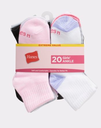 Hanes Girls' Ankle Socks, Super Value Pack, 20-Pairs #HGAN20