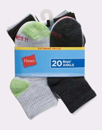 Hanes Boys' Ankle Socks, Super Value Pack, 20-Pairs #HBAN20
