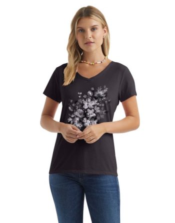 Hanes Women's V-Neck Graphic T-Shirt, Beach Floral Cascade #GT9337??Y06598