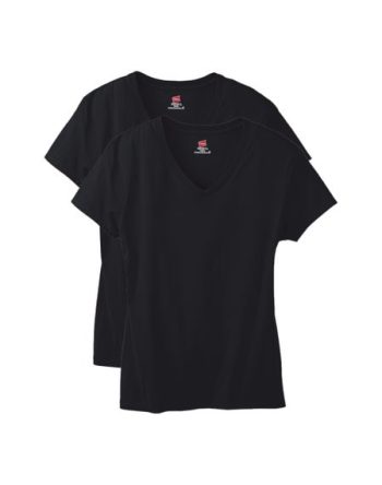 Hanes Perfect-T Women's V-Neck Cotton T-Shirt, Value 2-Pack #OS04V2