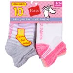 Hanes Infant/Toddler Girls' Heel Shield Socks, Gripper Foot Bottom, 10-Pairs #TG3510