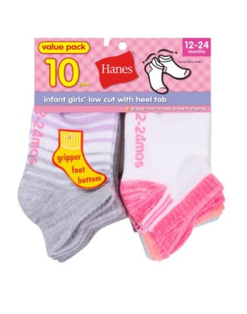 Hanes Infant/Toddler Girls' Heel Shield Socks, Gripper Foot Bottom, 10-Pairs #TG3510