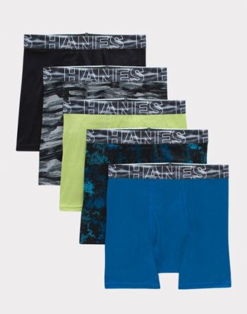 Hanes Moves Boys' Breathable Mesh Boxer Brief Underwear, X-Temp, Assorted, 5-Pack #BX88F5